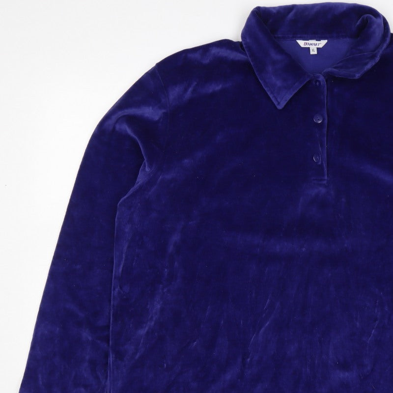 Damart Women’s Blue XL Velour Henley Collared Sweatshirt Cotton Blend