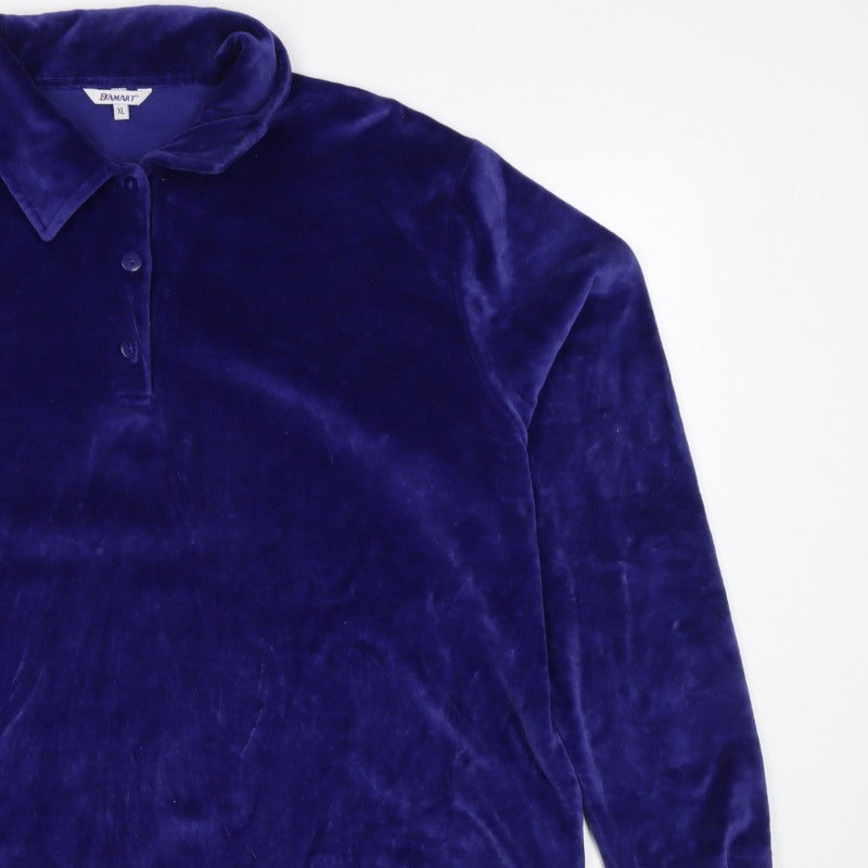 Damart Women’s Blue XL Velour Henley Collared Sweatshirt Cotton Blend