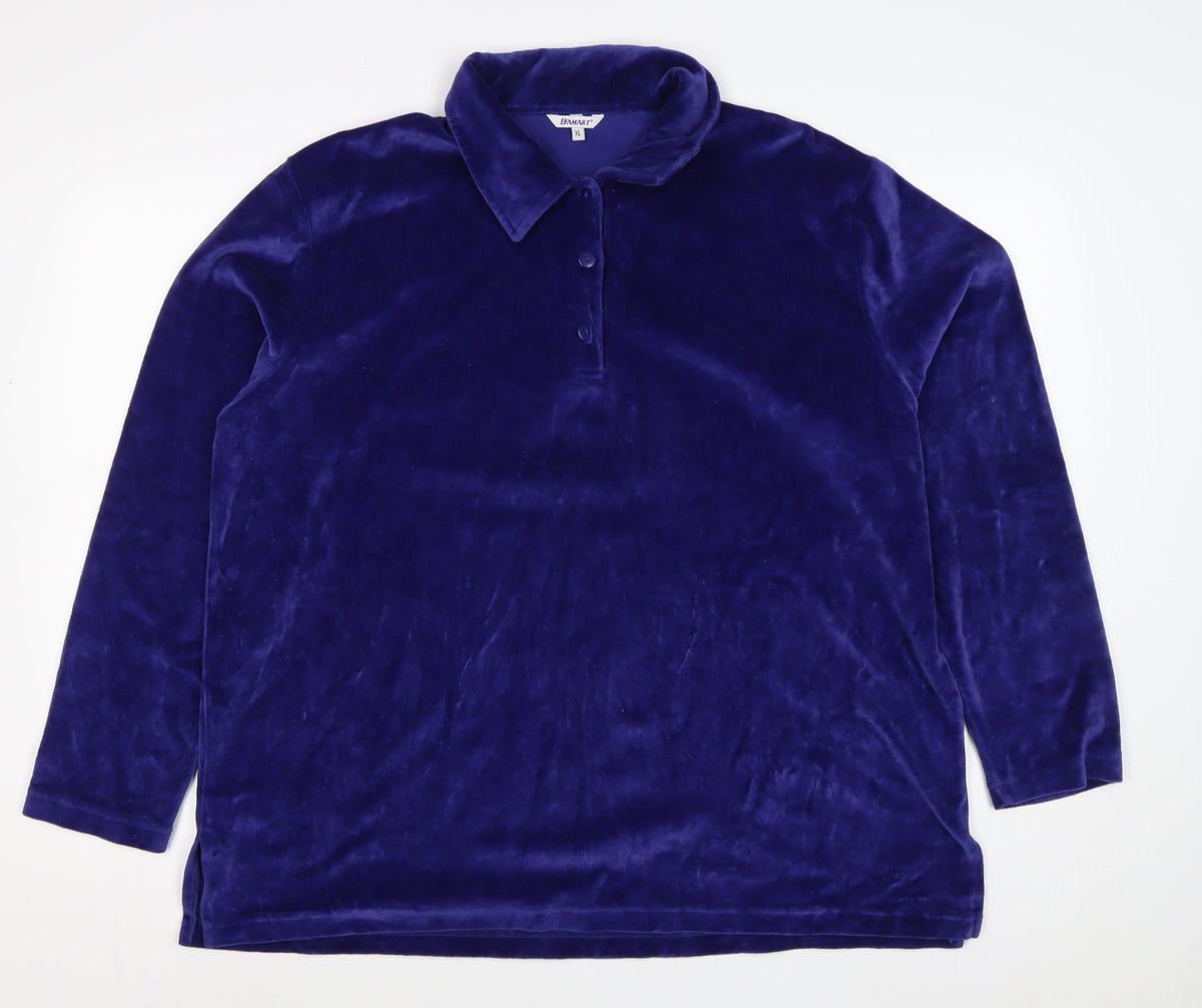 Damart Women’s Blue XL Velour Henley Collared Sweatshirt Cotton Blend