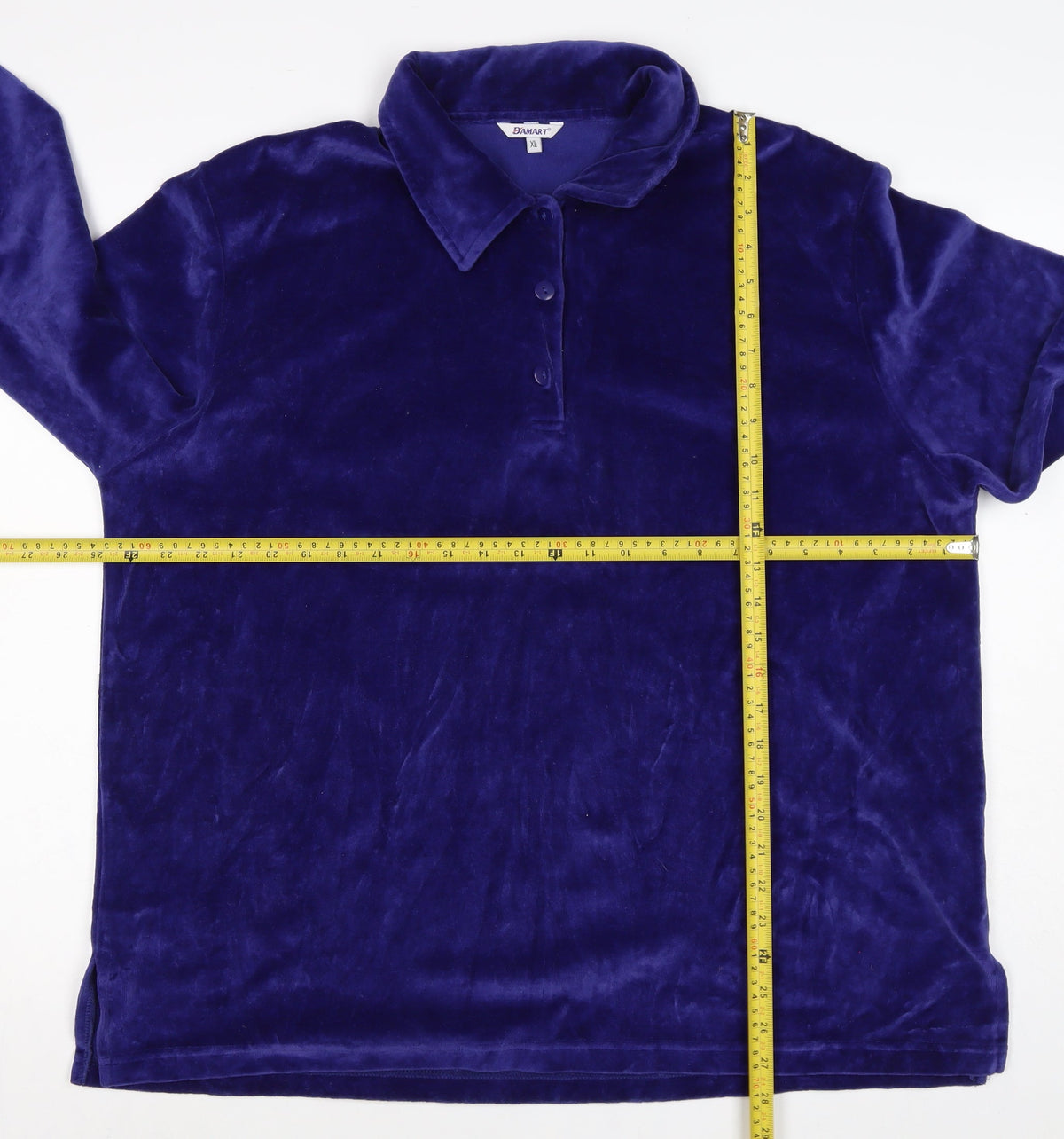Damart Women’s Blue XL Velour Henley Collared Sweatshirt Cotton Blend