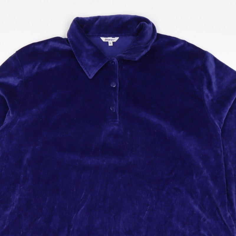 Damart Women’s Blue XL Velour Henley Collared Sweatshirt Cotton Blend