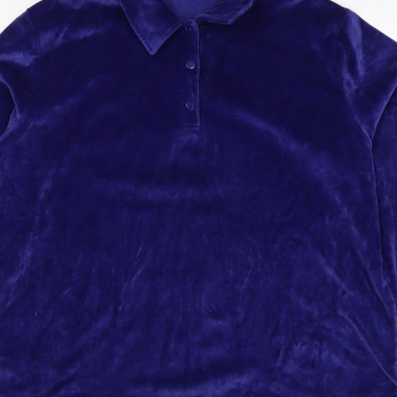 Damart Women’s Blue XL Velour Henley Collared Sweatshirt Cotton Blend
