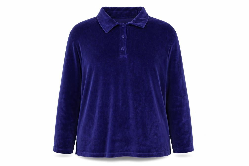 Damart Women’s Blue XL Velour Henley Collared Sweatshirt Cotton Blend