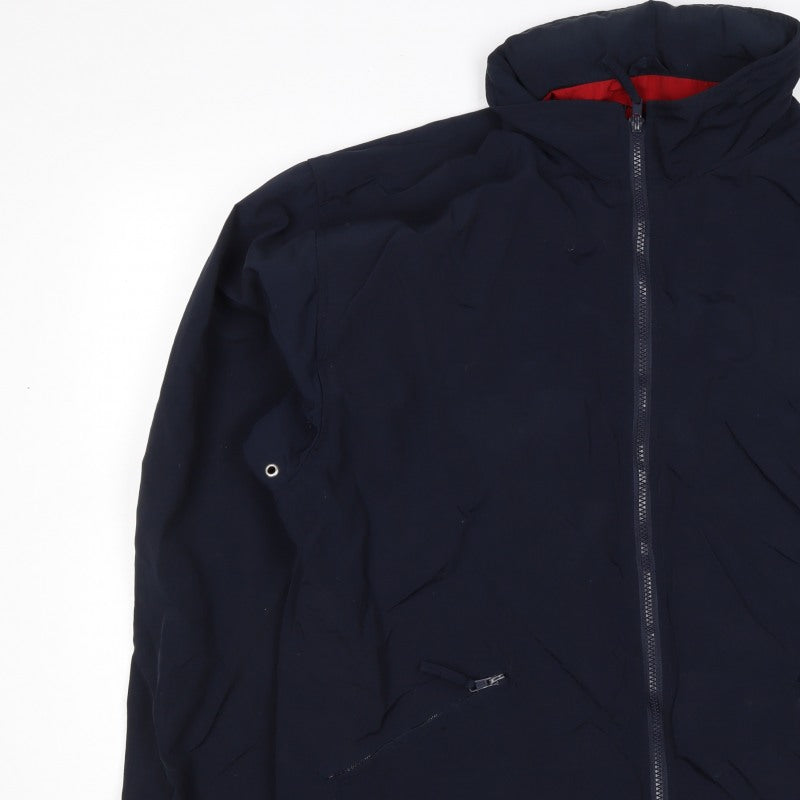 P&D Sports Men’s Navy Nylon Zip Jacket Size L Stand-Up Collar Pockets