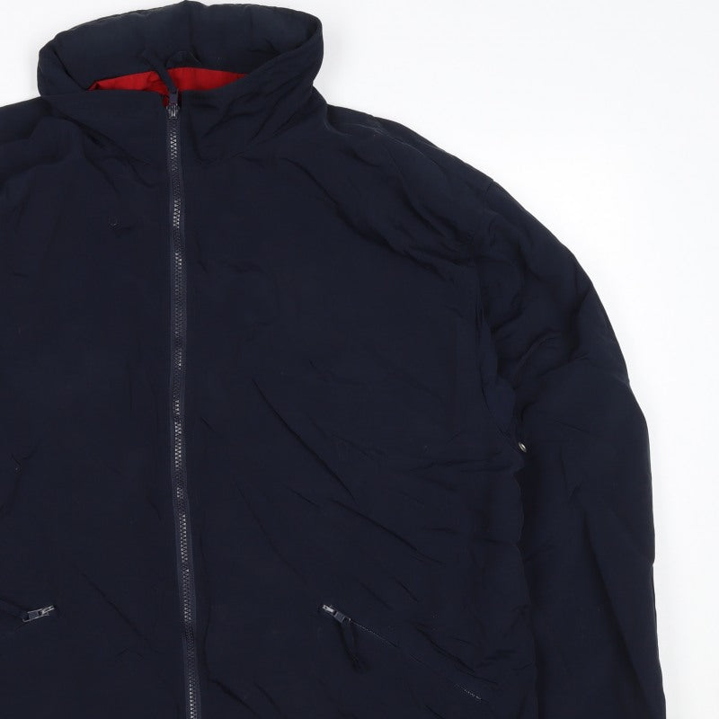 P&D Sports Men’s Navy Nylon Zip Jacket Size L Stand-Up Collar Pockets