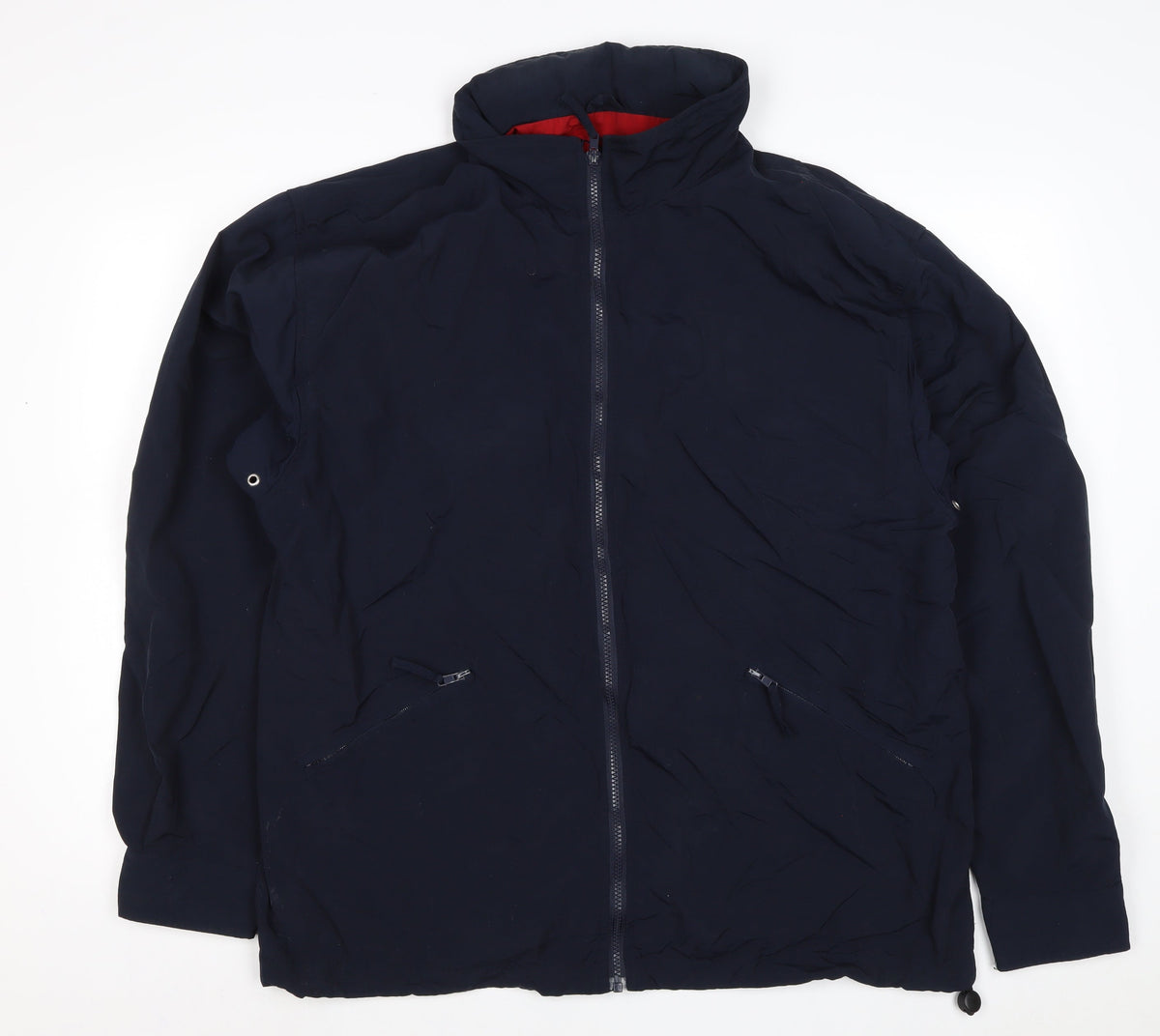 P&D Sports Men’s Navy Nylon Zip Jacket Size L Stand-Up Collar Pockets