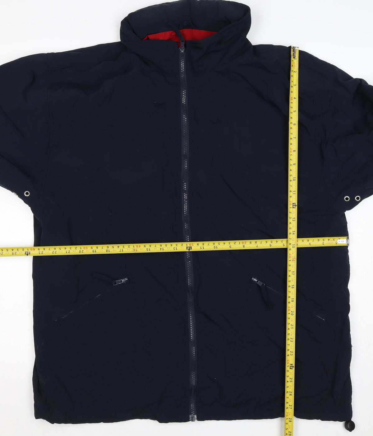 P&D Sports Men’s Navy Nylon Zip Jacket Size L Stand-Up Collar Pockets