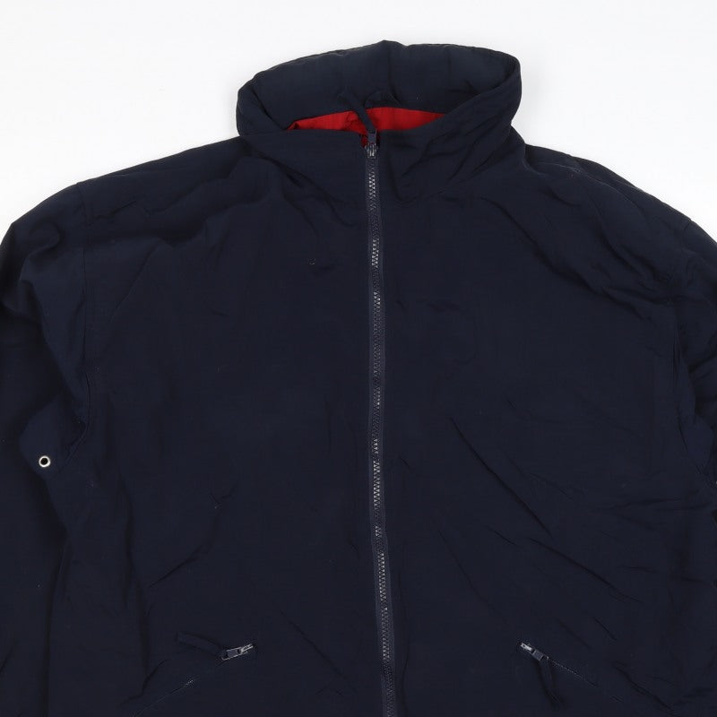 P&D Sports Men’s Navy Nylon Zip Jacket Size L Stand-Up Collar Pockets