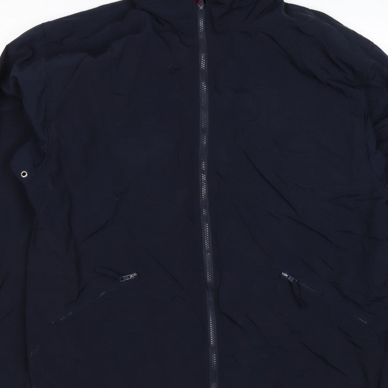 P&D Sports Men’s Navy Nylon Zip Jacket Size L Stand-Up Collar Pockets