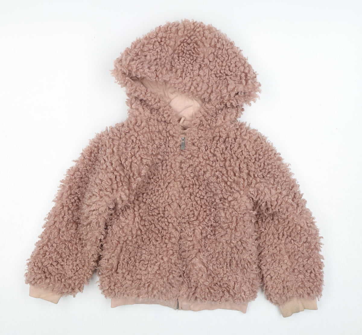 Francesca Riley Girls Pink Teddy Fleece Hooded Zip Jacket Age 5 Years