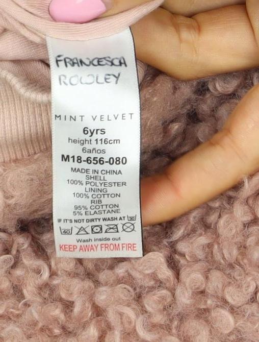 Francesca Riley Girls Pink Teddy Fleece Hooded Zip Jacket Age 5 Years