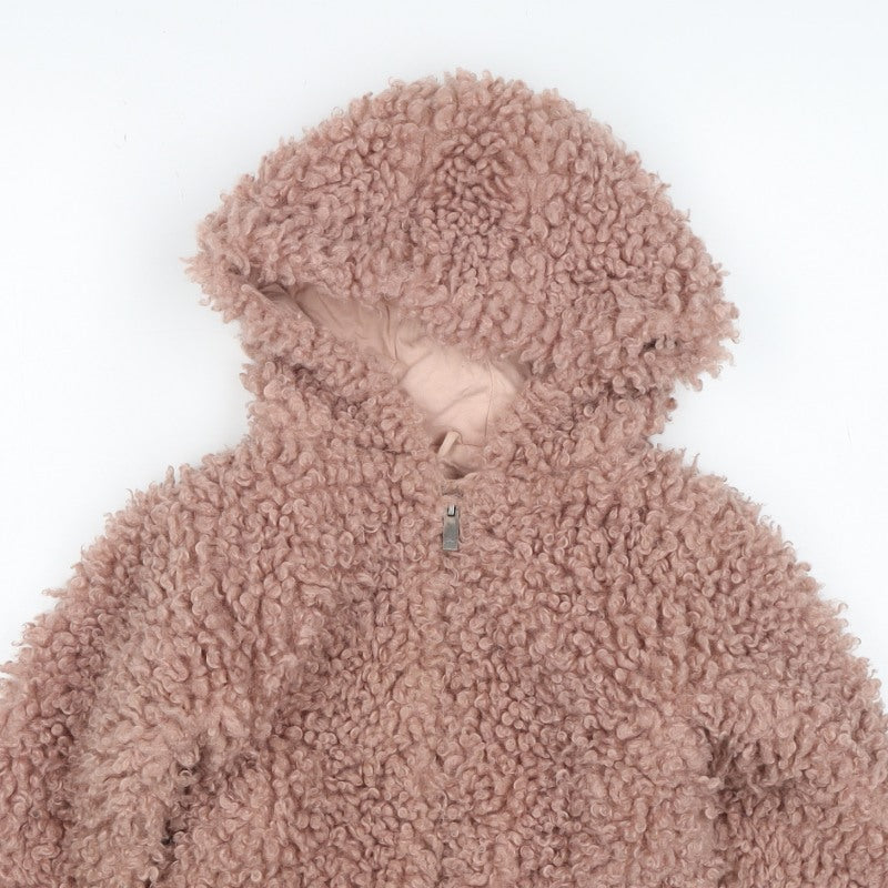 Francesca Riley Girls Pink Teddy Fleece Hooded Zip Jacket Age 5 Years