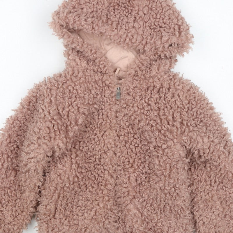 Francesca Riley Girls Pink Teddy Fleece Hooded Zip Jacket Age 5 Years