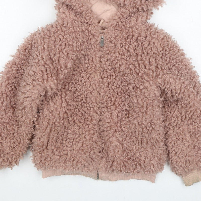 Francesca Riley Girls Pink Teddy Fleece Hooded Zip Jacket Age 5 Years