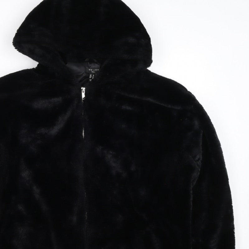 New Look Tall Women’s Black Faux Fur Hooded Zip Jacket UK 12