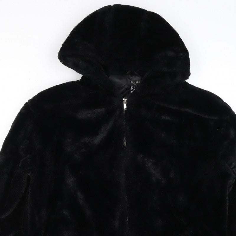 New Look Tall Women’s Black Faux Fur Hooded Zip Jacket UK 12