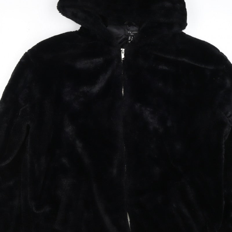 New Look Tall Women’s Black Faux Fur Hooded Zip Jacket UK 12