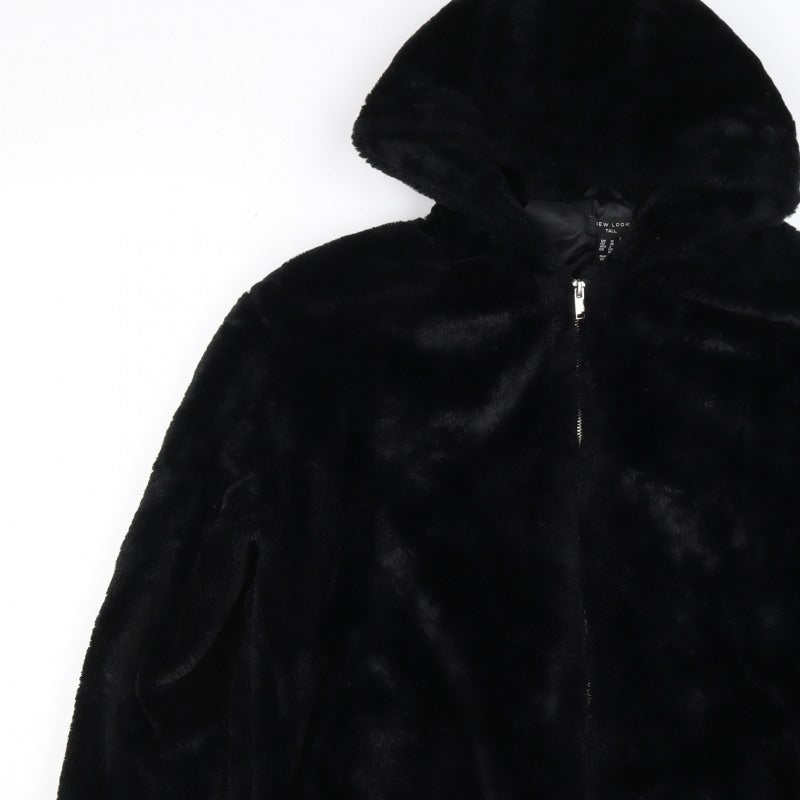 New Look Tall Women’s Black Faux Fur Hooded Zip Jacket UK 12