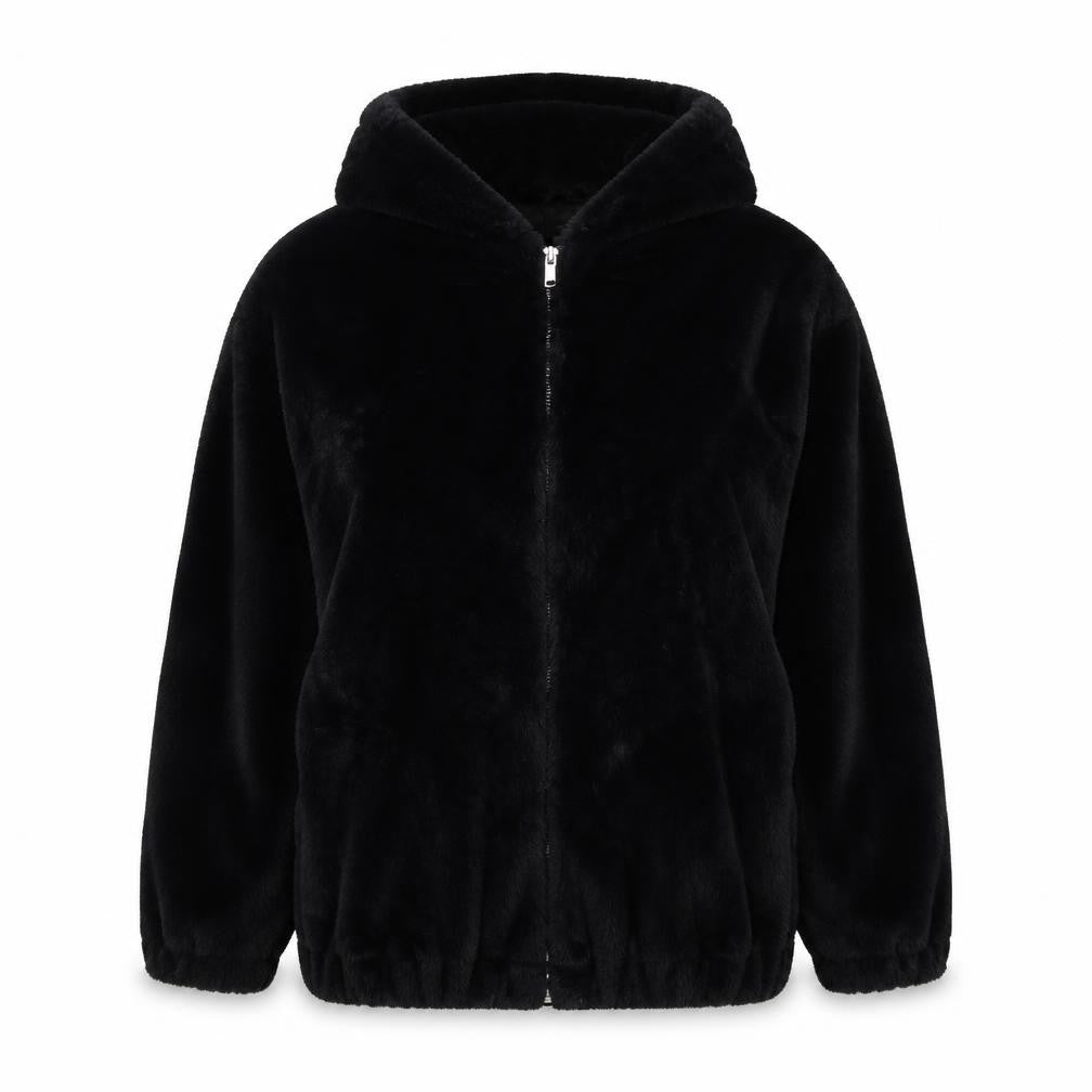 New Look Tall Women’s Black Faux Fur Hooded Zip Jacket UK 12