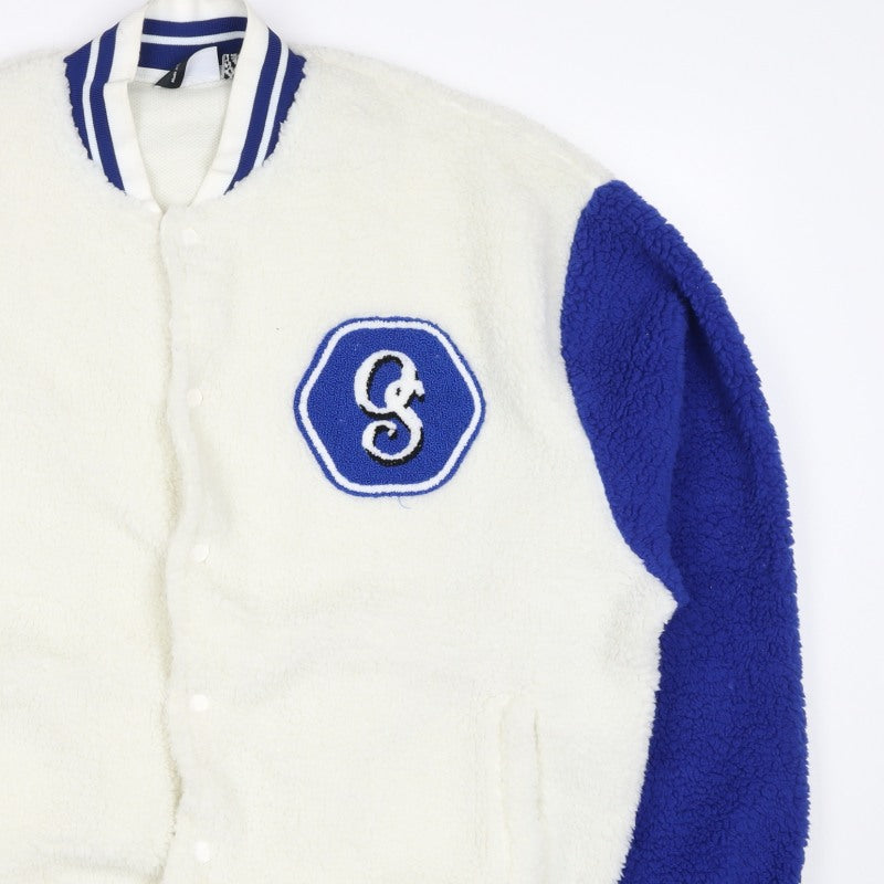 ASOS Men’s White Blue L Sherpa Fleece Varsity Jacket Logo College