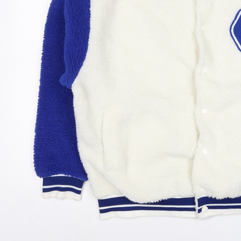 ASOS Men’s White Blue L Sherpa Fleece Varsity Jacket Logo College