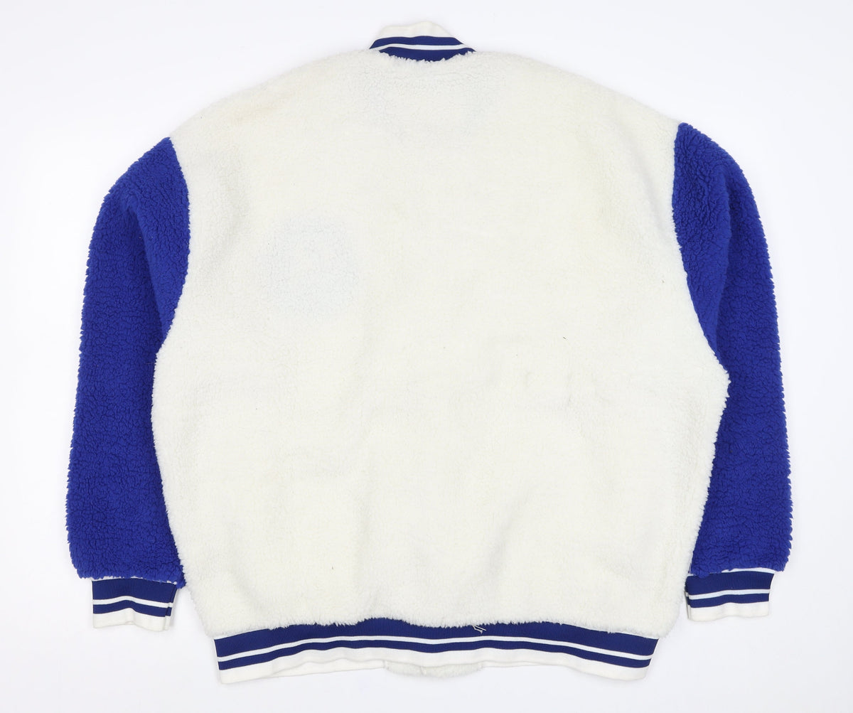ASOS Men’s White Blue L Sherpa Fleece Varsity Jacket Logo College