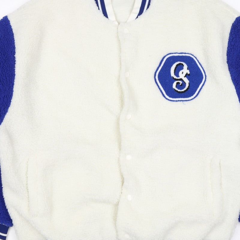 ASOS Men’s White Blue L Sherpa Fleece Varsity Jacket Logo College