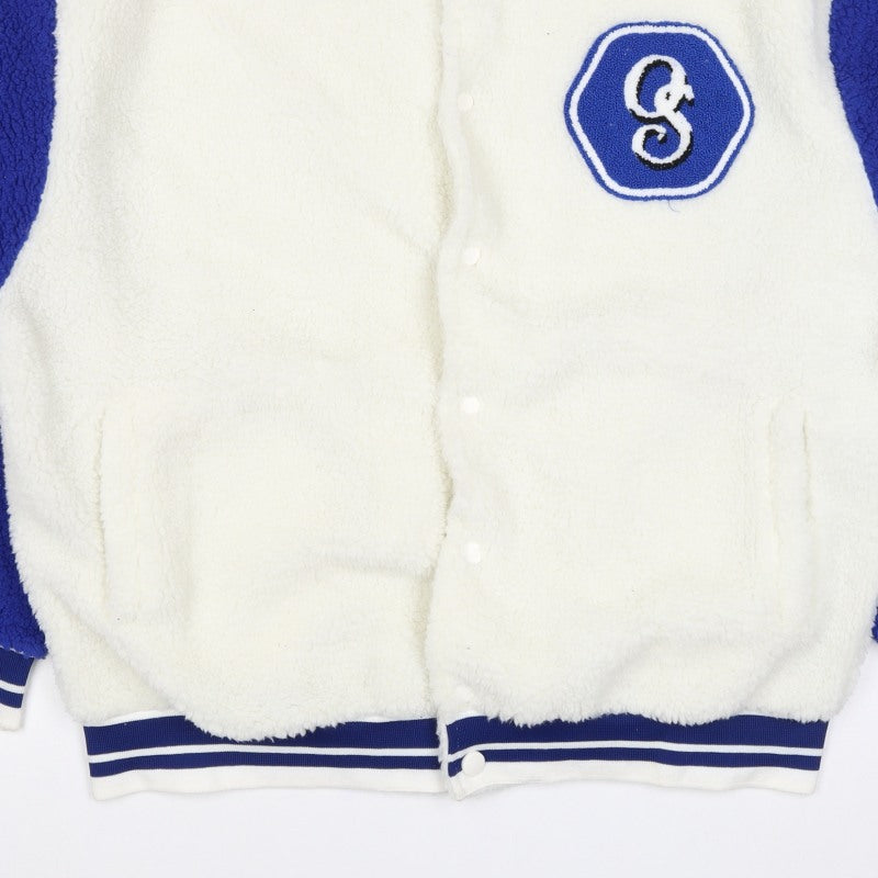 ASOS Men’s White Blue L Sherpa Fleece Varsity Jacket Logo College