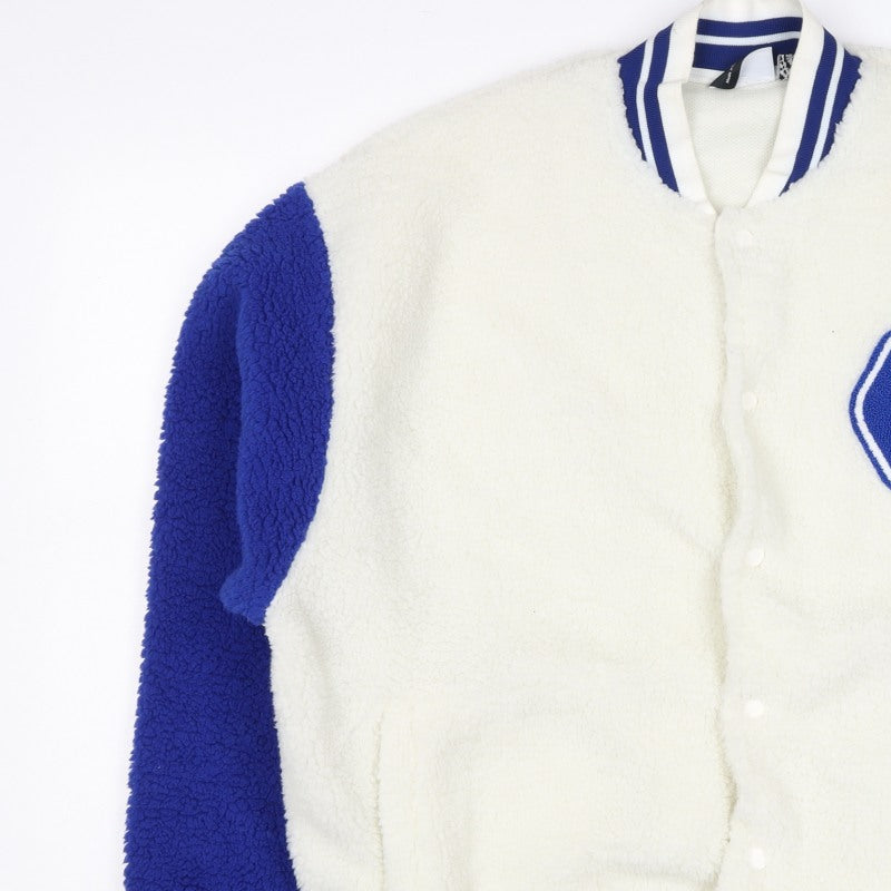 ASOS Men’s White Blue L Sherpa Fleece Varsity Jacket Logo College