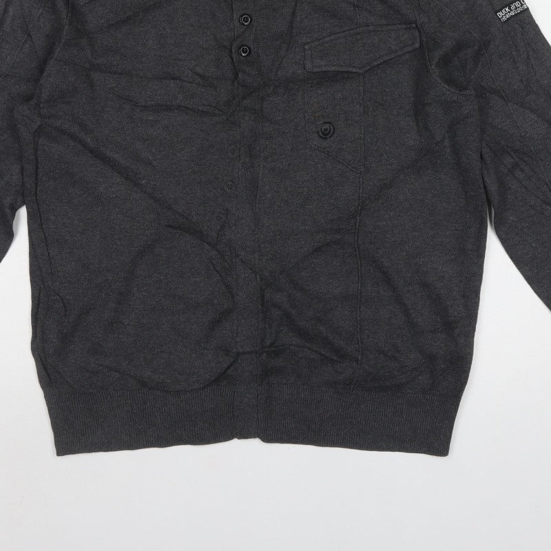 Duck and Cover Mens Grey L Collared Button Henley Knit Jumper