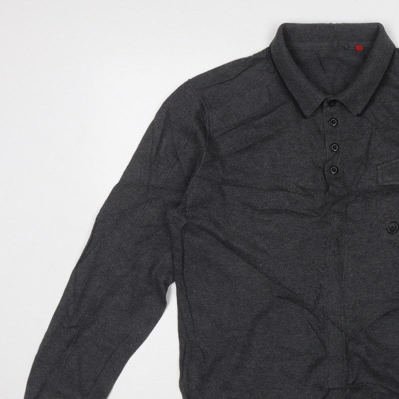 Duck and Cover Mens Grey L Collared Button Henley Knit Jumper