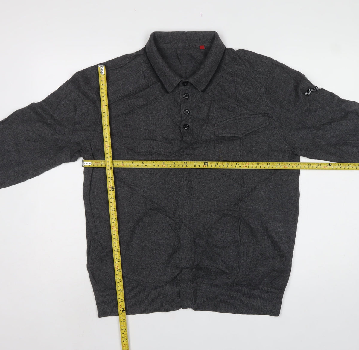 Duck and Cover Mens Grey L Collared Button Henley Knit Jumper