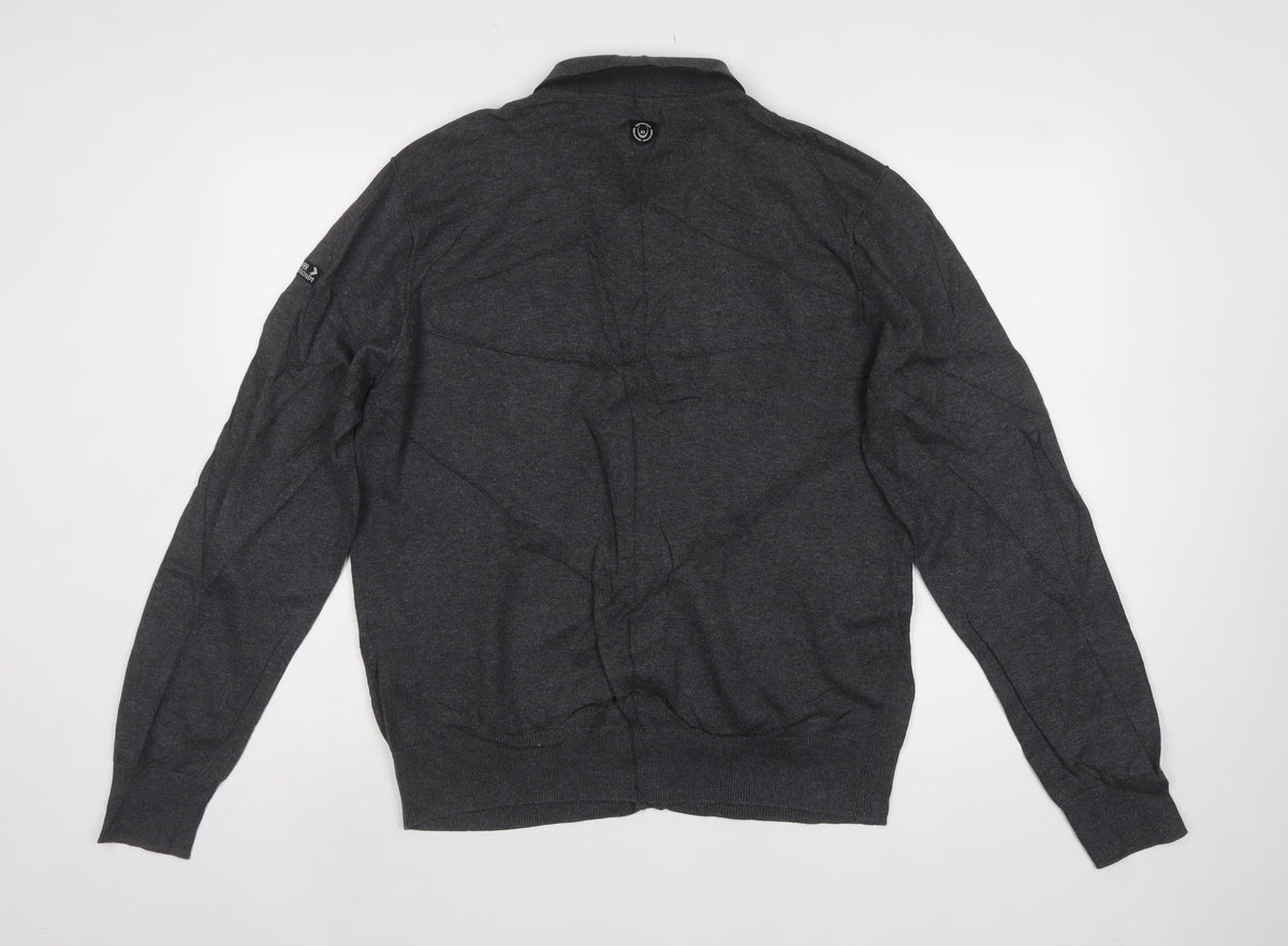 Duck and Cover Mens Grey L Collared Button Henley Knit Jumper