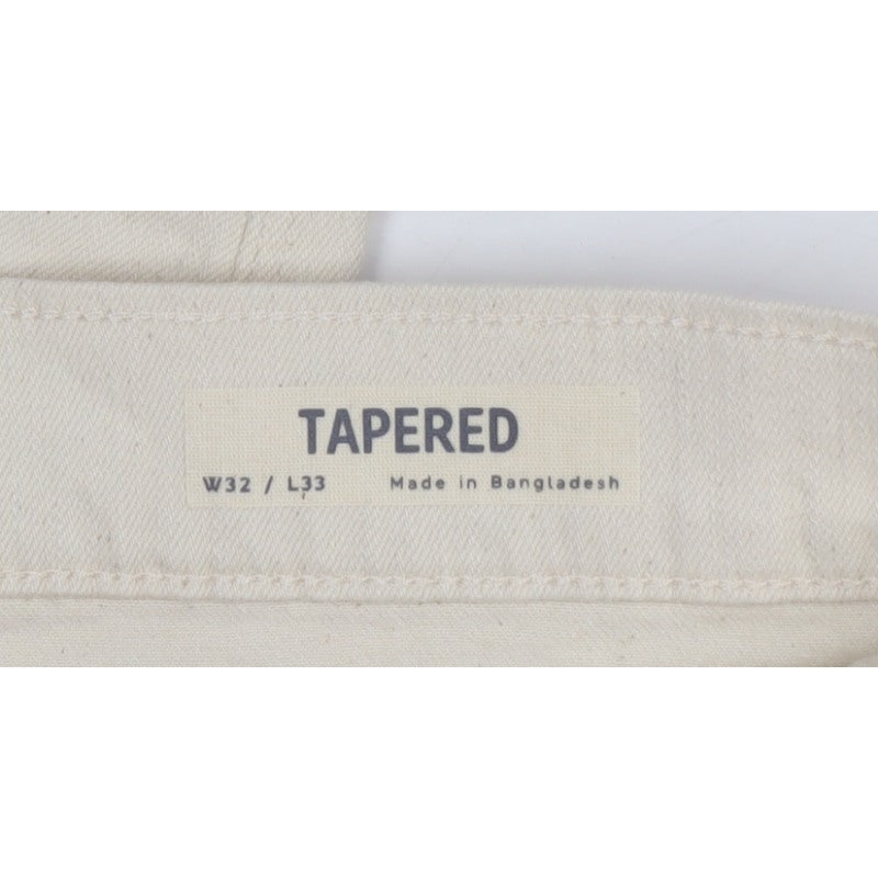 M&S Mens Beige W32 L33 Tapered Stretch Cotton Blend Jeans