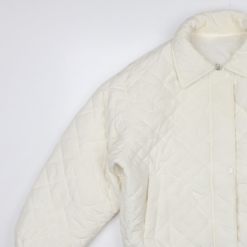 Dazy Women Ivory M Quilted Puffer Jacket Collared Zip Pockets