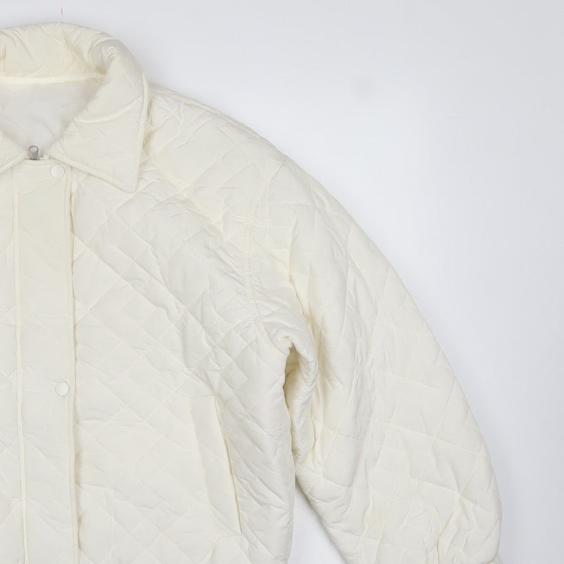 Dazy Women Ivory M Quilted Puffer Jacket Collared Zip Pockets