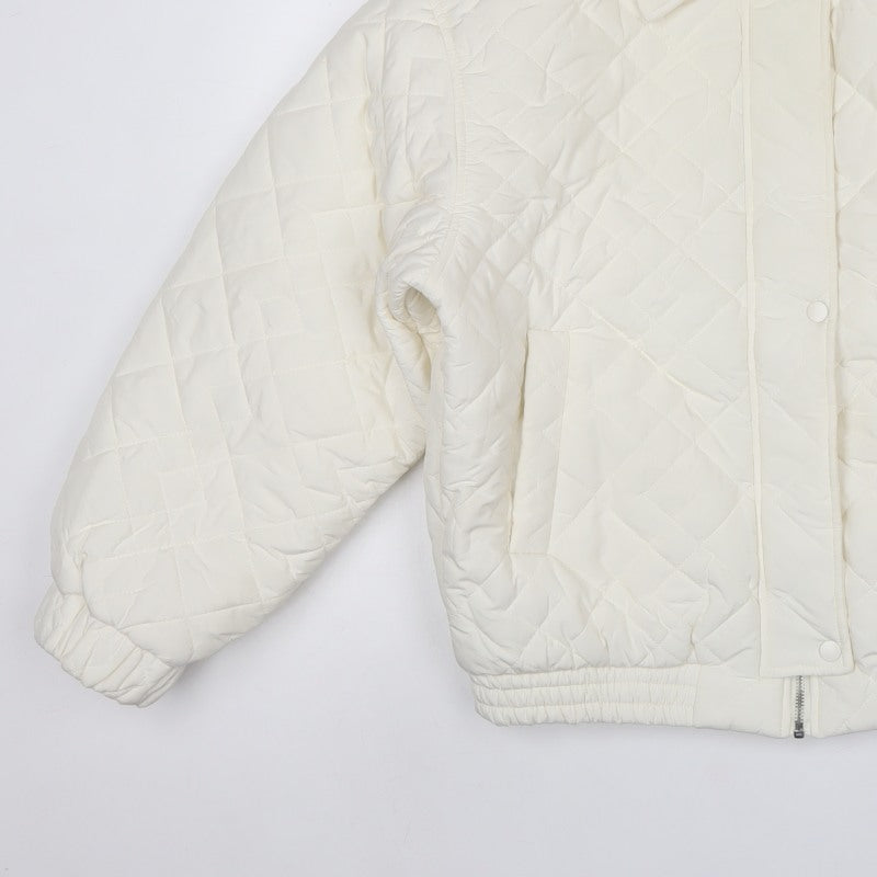Dazy Women Ivory M Quilted Puffer Jacket Collared Zip Pockets