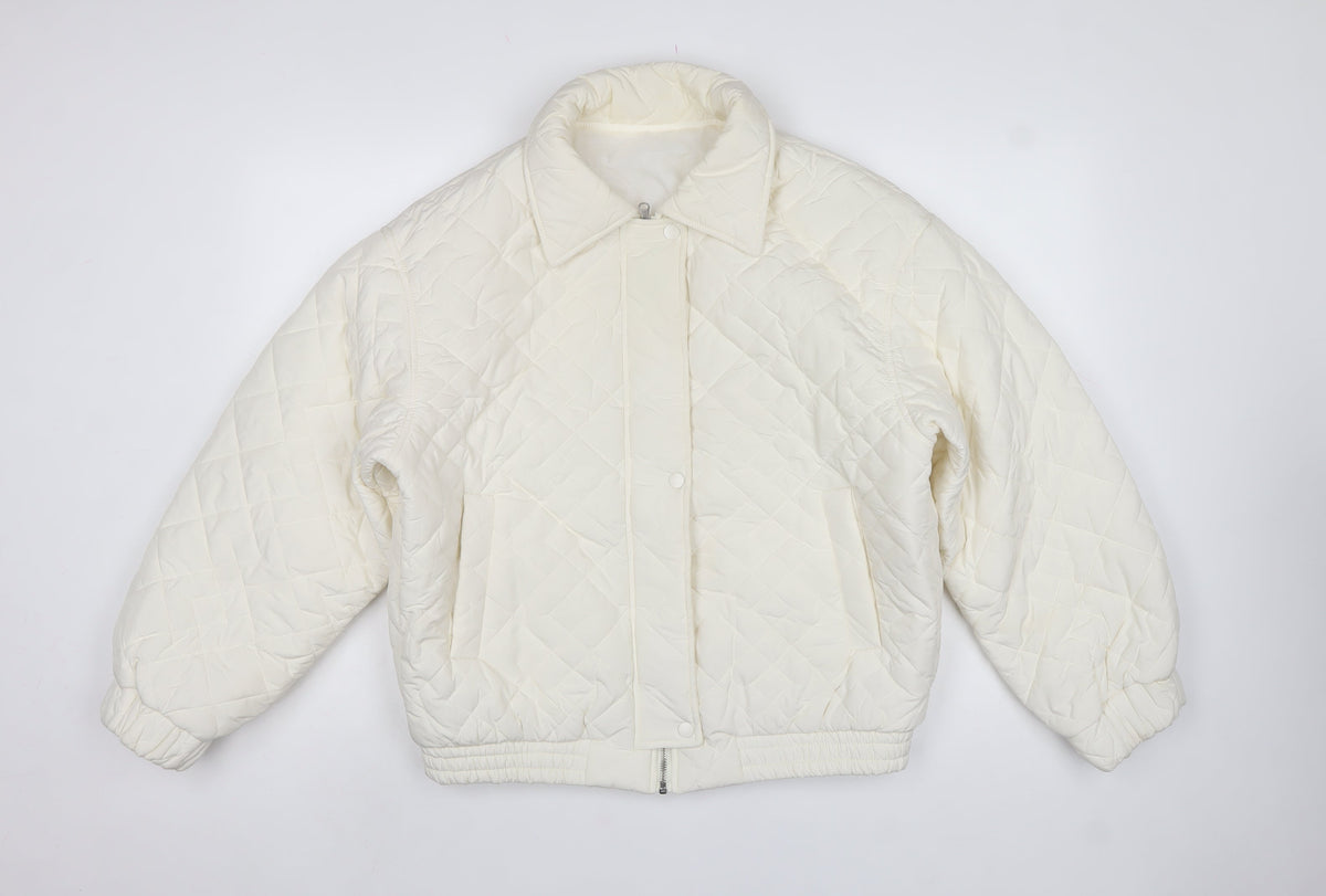 Dazy Women Ivory M Quilted Puffer Jacket Collared Zip Pockets