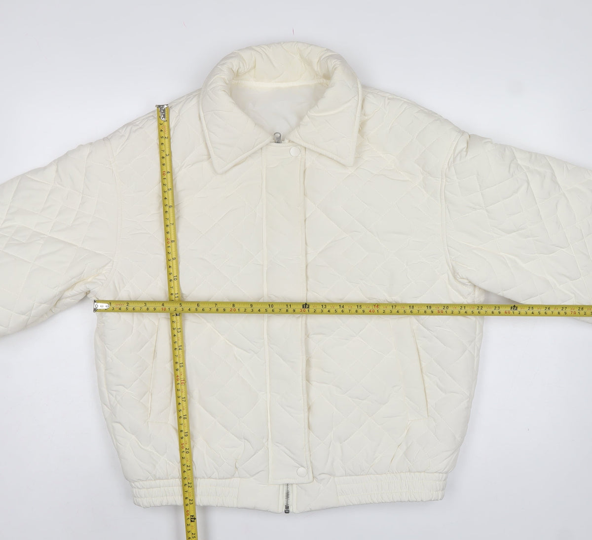 Dazy Women Ivory M Quilted Puffer Jacket Collared Zip Pockets