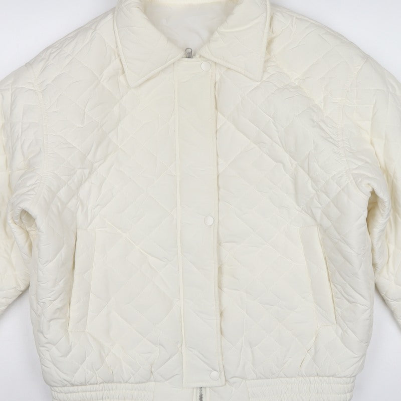 Dazy Women Ivory M Quilted Puffer Jacket Collared Zip Pockets