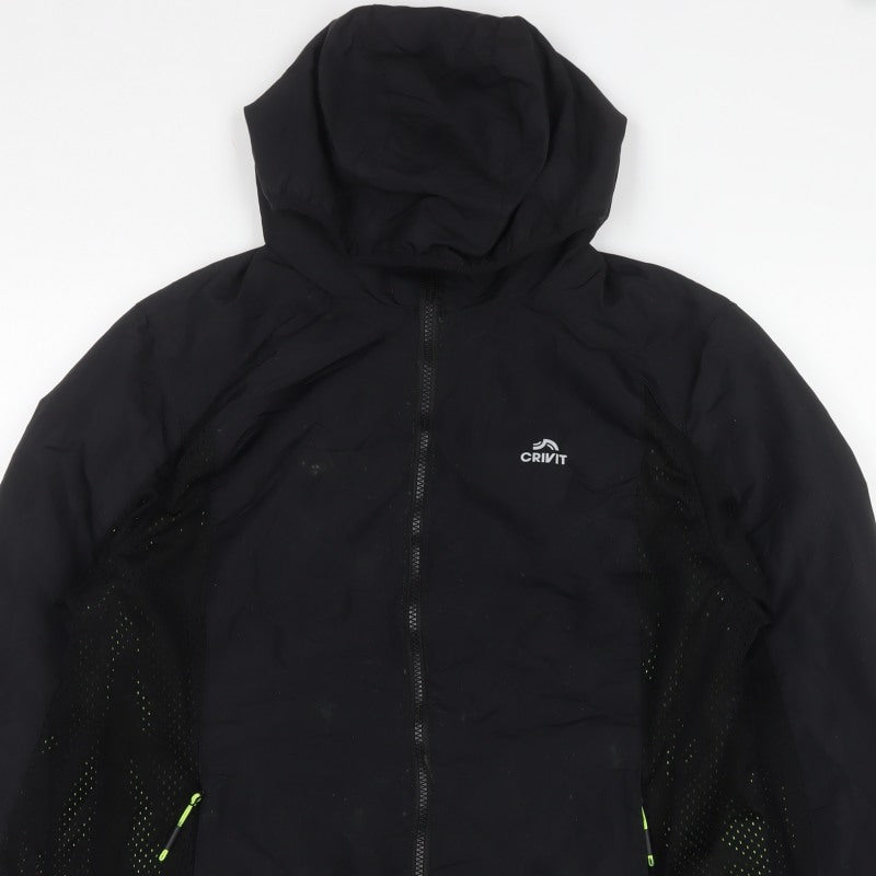 Crivit Men’s Black M Hooded Windbreaker Jacket Neon Trim