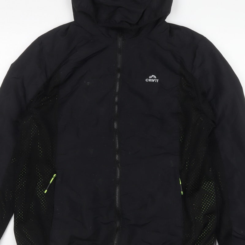 Crivit Men’s Black M Hooded Windbreaker Jacket Neon Trim