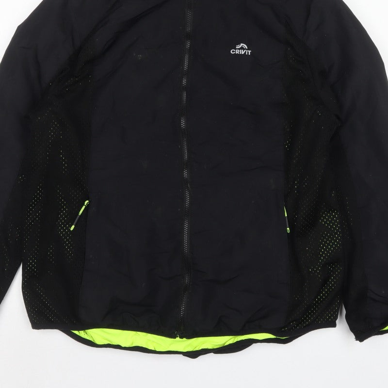 Crivit Men’s Black M Hooded Windbreaker Jacket Neon Trim