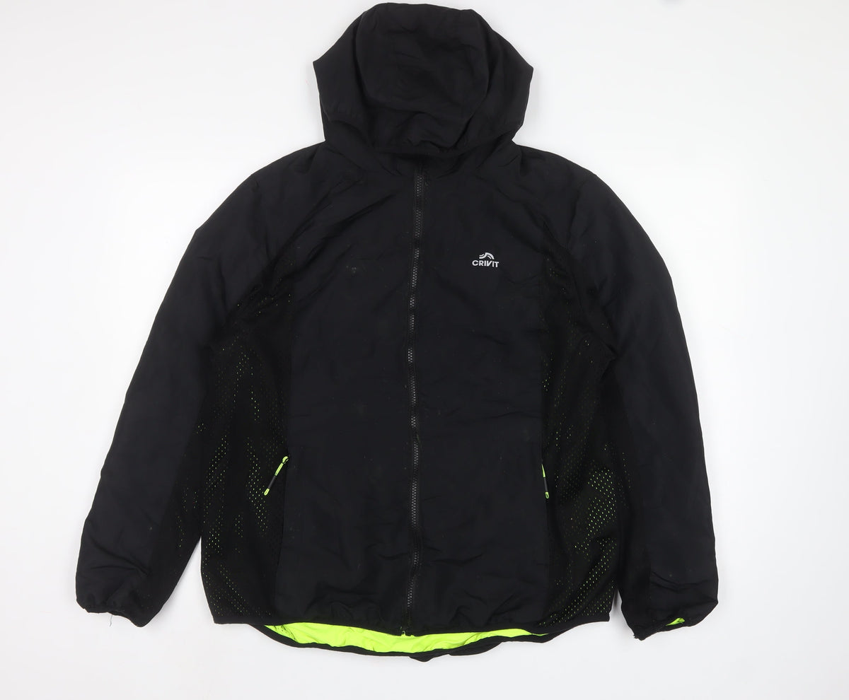Crivit Men’s Black M Hooded Windbreaker Jacket Neon Trim