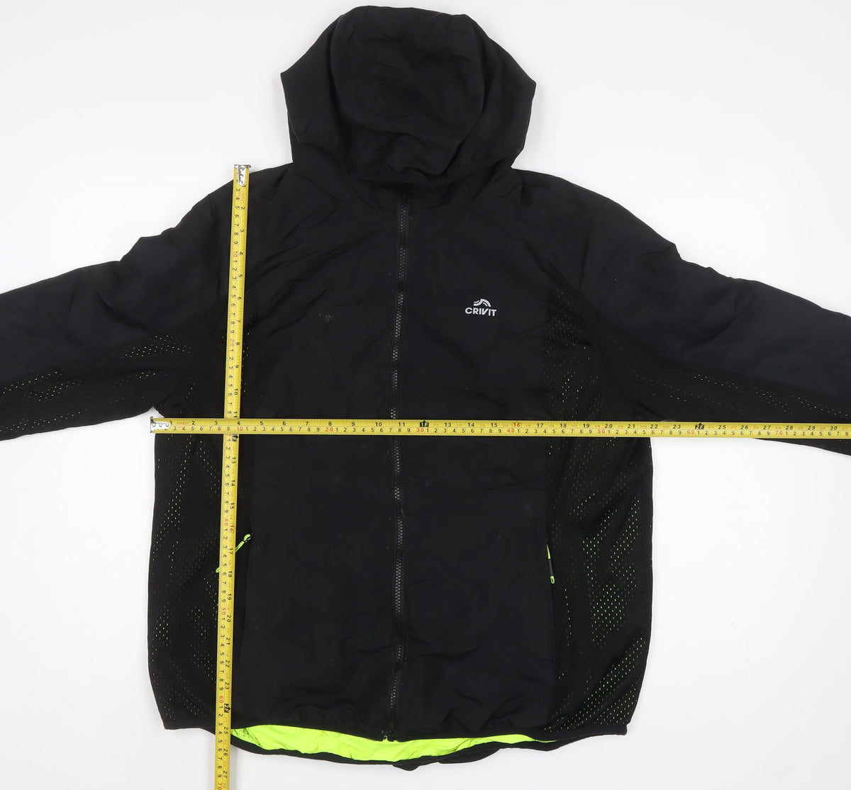 Crivit Men’s Black M Hooded Windbreaker Jacket Neon Trim