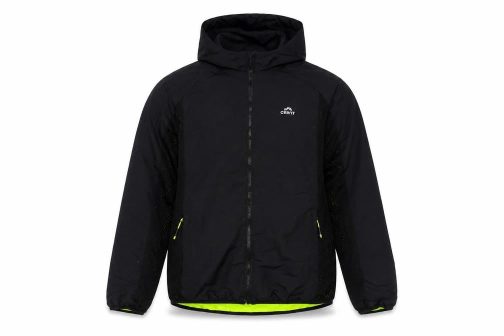 Crivit Men’s Black M Hooded Windbreaker Jacket Neon Trim