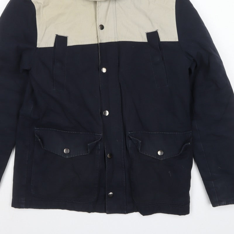 Topman Men's Navy Beige S Hooded Parka Cotton Utility Jacket