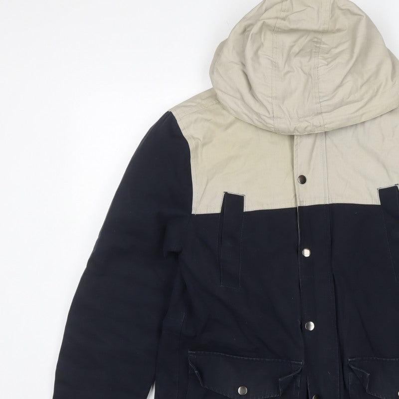 Topman Men's Navy Beige S Hooded Parka Cotton Utility Jacket