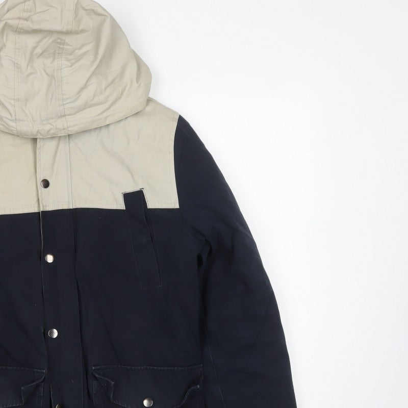 Topman Men's Navy Beige S Hooded Parka Cotton Utility Jacket