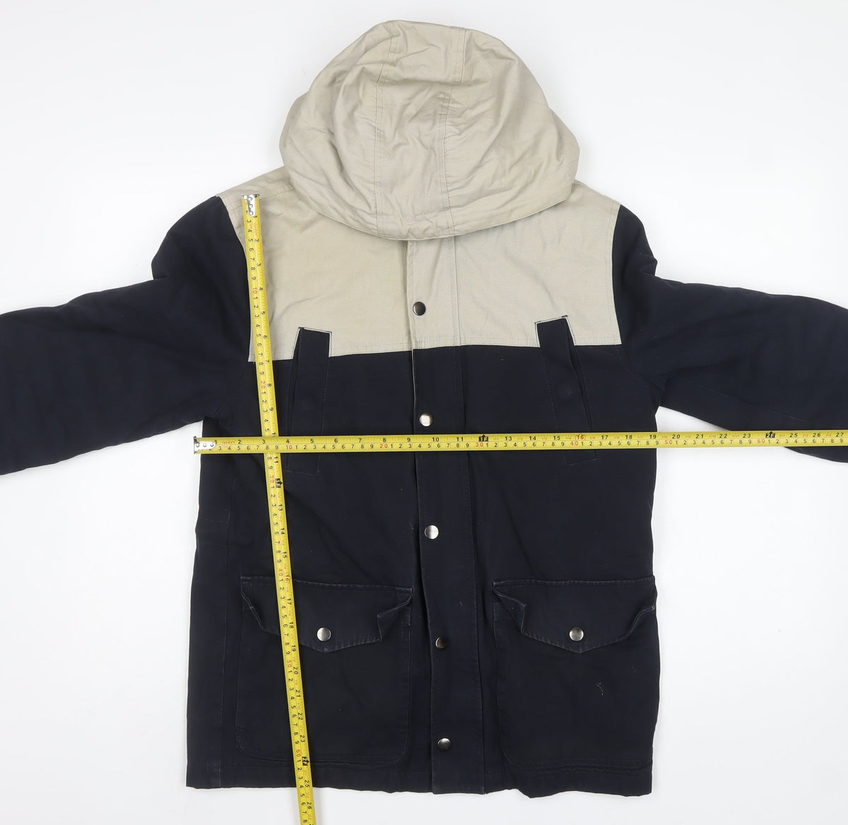 Topman Men's Navy Beige S Hooded Parka Cotton Utility Jacket
